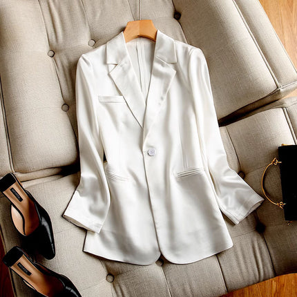 Wholesale Women's Spring Autumn White Long Sleeve Satin Thin Blazer