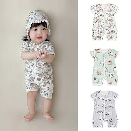 Newborn Baby Summer Thin Jumpsuit Pure Cotton Short-sleeved Rompers