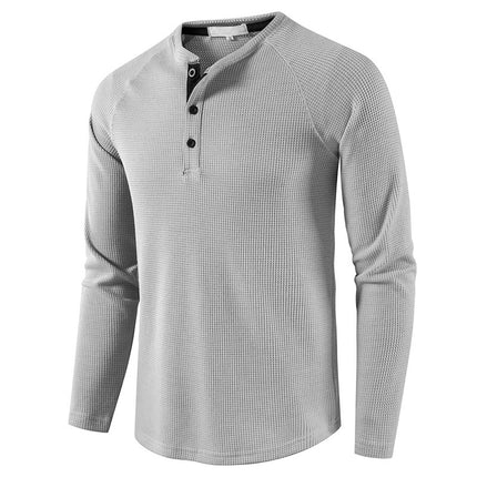 Wholesale Men's Fall Winter Henley Collar Long Sleeve Waffle T-Shirt