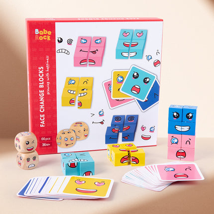 Wholesale Children's Wooden Face-changing Rubik's Cube Building Blocks Matching Board Game Toys