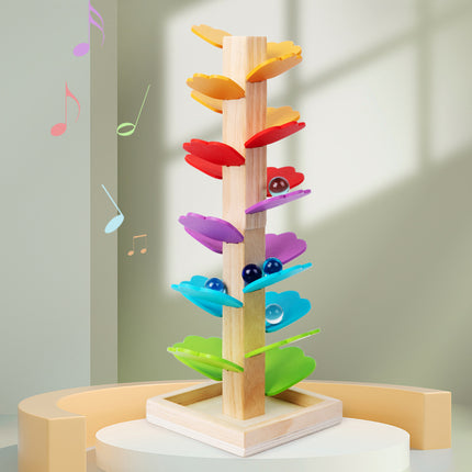 Wholesale Musical Tree Toys Wooden Rolling Beads Rainbow Petals Inserting Building Blocks