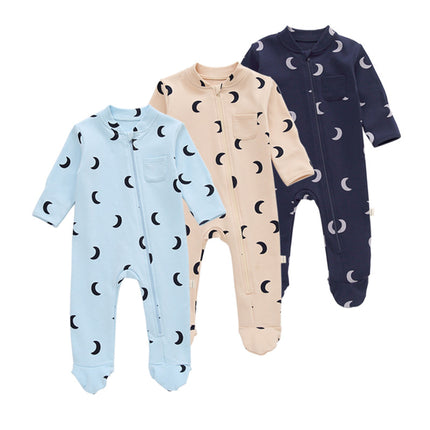 Newborn Spring Cotton Diagonal Zipper Babygrow With Feet