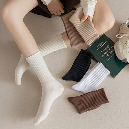 Wholesale Women's Fall Winter Solid Color Sports Cotton Mid-length Stockings