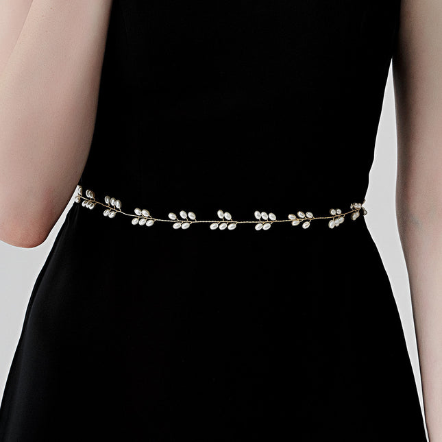 Bridal Wedding Dress Belt Accessories Simple Handmade Pearl Waist Chain