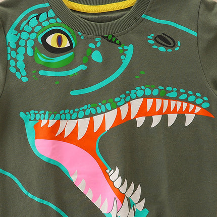 Wholesale Boys Autumn Hoodies Dinosaur Print Long Sleeve Pullover Top