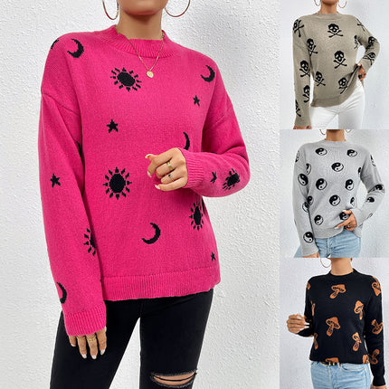 Wholesale Women's Fall Winter Jacquard Pullover Skull Halloween Sweater