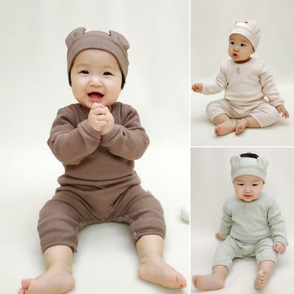 Baby Fall Cotton Long-sleeved Romper Babygrow Hairband Set