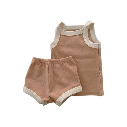 Wholesale Baby Girls Summer Cotton Sleeveless Tank Shorts Two-Piece Set