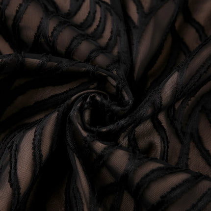 Wholesale Ladies Micro-permeable Jacquard High Waist Black A-Line Dress Long Sleeves