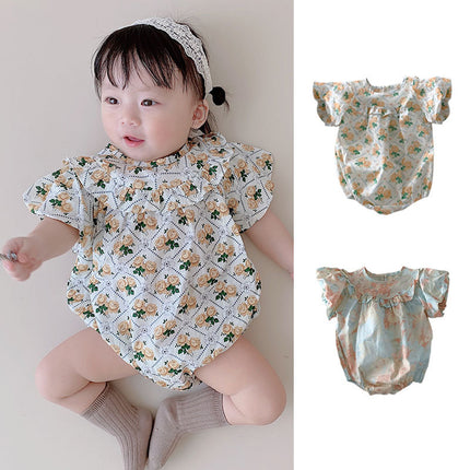 Infant Summer Jumpsuit Newborn Baby Cotton Romper Puff Sleeve Bodysuit