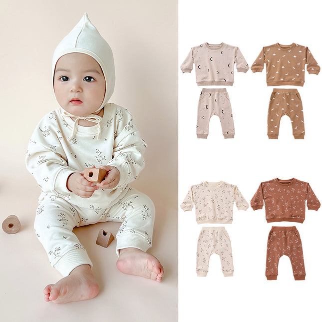 Infant Baby Spring Print Hoodies & Joggers Two-piece Set