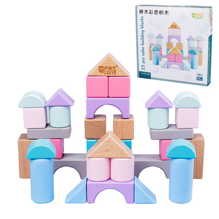 Children's Beech Pyramid Ladder Large Rainbow Building Blocks Assembly Toy