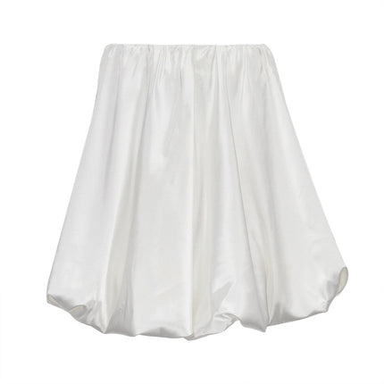 Women's Summer White Satin High Waist Pleated Skirt