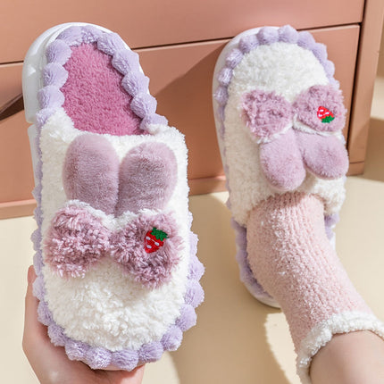 Wholesale Women's Winter Cute Cartoon Bow Rabbit Warm Faux Fur Slippers 