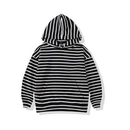 Wholesale Kids Black and White Striped Boys and Girls Hooded Hoodies