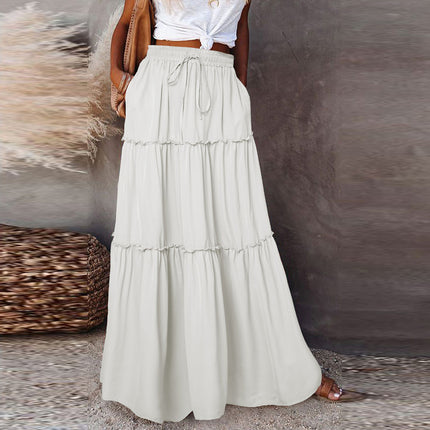 Wholesale Ladies Autumn Winter Solid Color Lace Casual Long Skirt