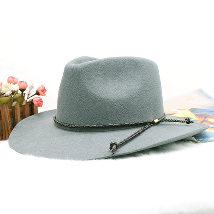 Wholesale Men's Autumn and Winter Woolen Cowboy Hat Bow Jazz Hat 