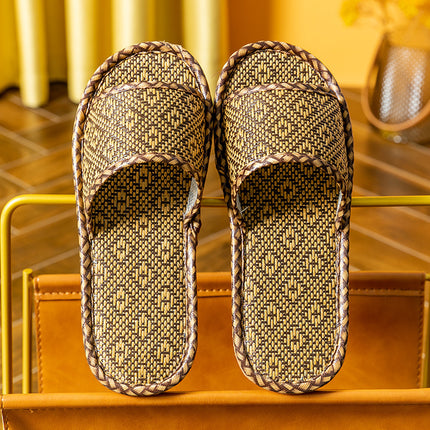 Men's and Women's Summer Linen Straw Rattan Home Non-slip Soft-soled Slippers