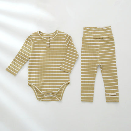 Wholesale Autumn Baby Romper Baby Long Sleeve Newborn Striped Cotton Two-piece Set