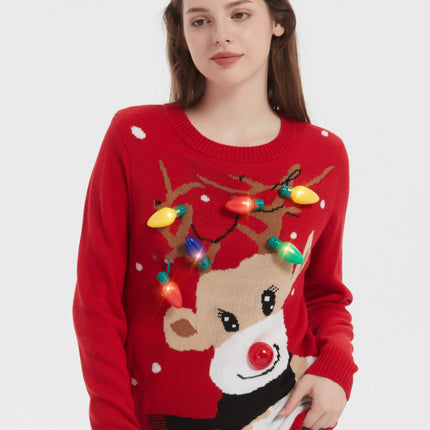 Wholesale Women's Fall Winter Lantern Pullover Jacquard Christmas Sweater