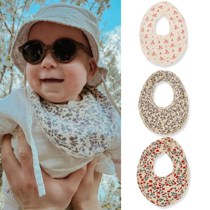 Wholesale Infants Baby Cotton Floral Round Towel Hidden Buckle Bib 3-Pack