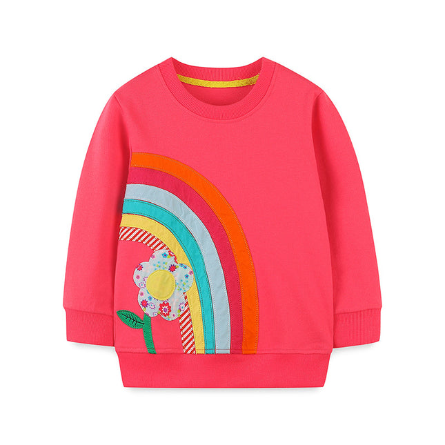 Wholesale Girls Rainbow Flower Embroidered Round Neck Hoodies