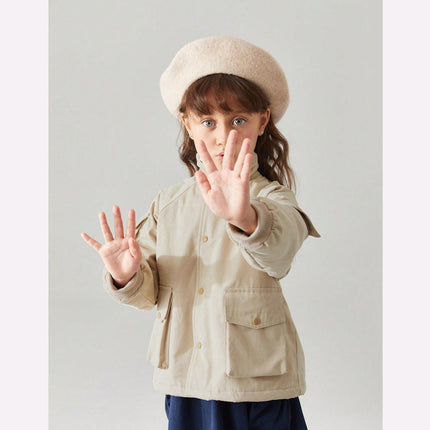 Wholesale Girls Winter Casual Stand Collar Khaki Thickened Windbreaker Jacket