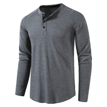 Wholesale Men's Fall Winter Henley Collar Long Sleeve Waffle T-Shirt