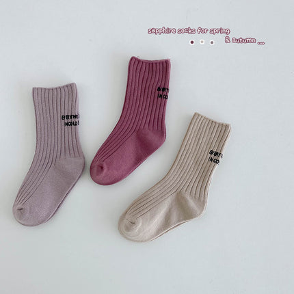 Wholesale 3 Paris of Children's Fall Cherry Flower Mid-calf Socks