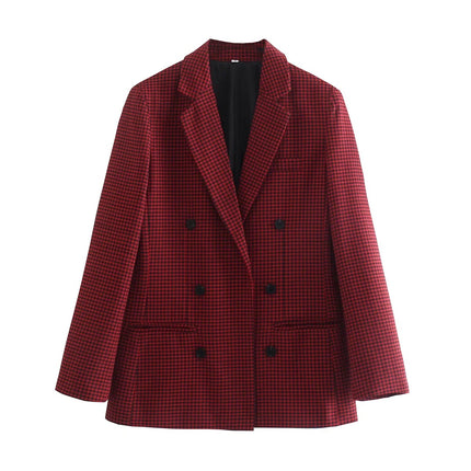 Wholesale Women's Autumn Check Double-breasted Blazer Top