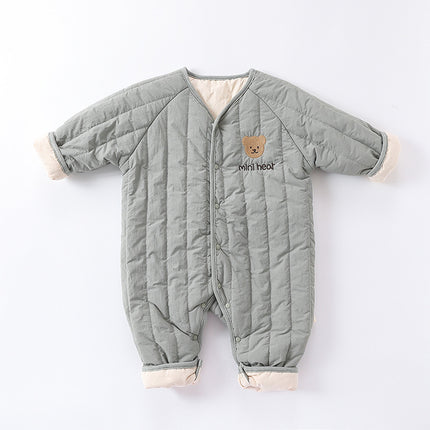 Wholesale Baby Winter Thickened Padded  Embroidered Bear Cotton Warm Jumpsuit