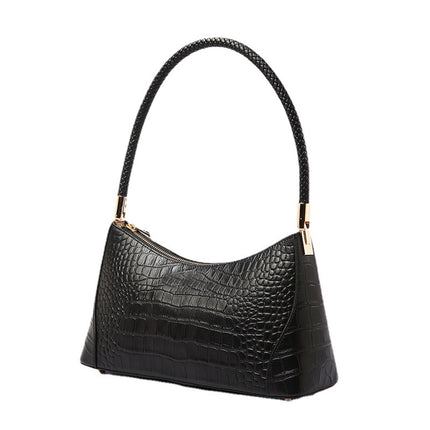 Women's Genuine Leather Shoulder Armpit Bag Crocodile Pattern First Layer Cowhide Bag 