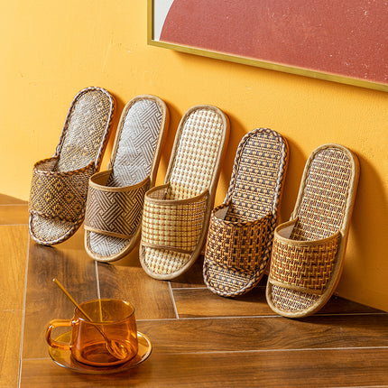 Wholesale Men's Summer Rattan Woven Bamboo Linen Non-slip Soft-soled Slippers