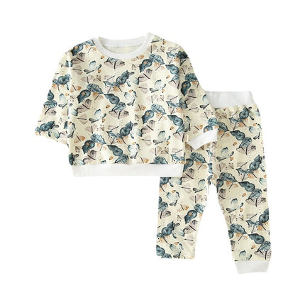 Wholesale Kids Set Spring Baby Cotton Printed Long Sleeve Pants  High Waist Two-piece Set