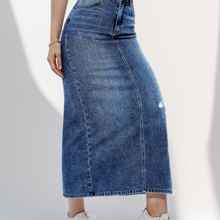 Wholesale Women's Ripped High-waisted Denim Skirt with Splits