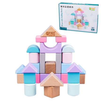 Children's Beech Pyramid Ladder Large Rainbow Building Blocks Assembly Toy 