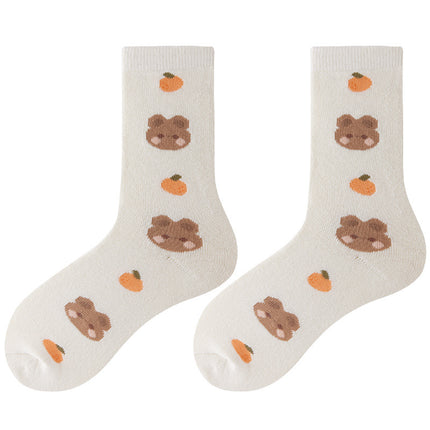 Wholesale Women's Winter Thickened Warm Mid-calf Terry Cotton Cartoon Bear Socks