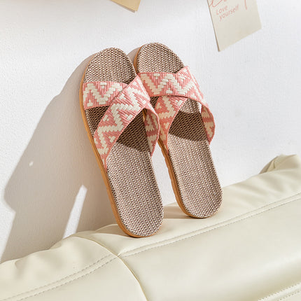 Men's and Women's Summer Linen Straw Rattan Home Non-slip Soft-soled Slippers