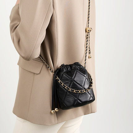 Women's High-end Chain Leather Mini Bag Crossbody Bucket Bag