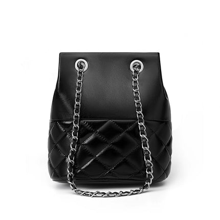 Women's Genuine Leather Rhombus Chain Bucket Bag Shoulder Crossbody Bag