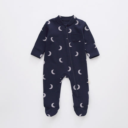 Newborn Spring Cotton Diagonal Zipper Babygrow With Feet