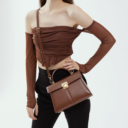 Horseshoe Buckle Genuine Leather Kelly Bag High-end Texture Handbag Shoulder Crossbody Bag 