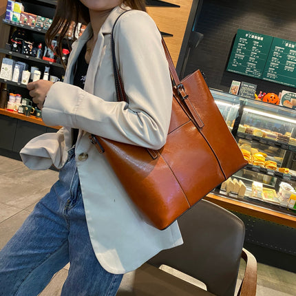 Women's Genuine Leather Trendy and Fashionable Large-capacity Cowhide Tote Shoulder Bag