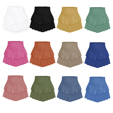 Wholesale Women's Fashion Solid Color Summer Pleated Sexy Ruffle Shorts Skirt