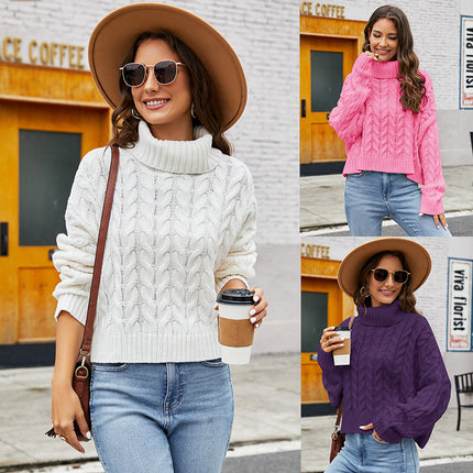 Wholesale Women's Solid Color Pullover Thick Twist Turtleneck Sweater