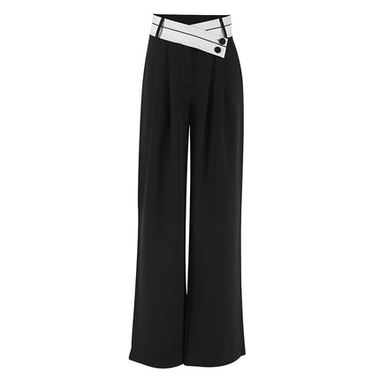 Wholesale Ladies Trousers Casual Pants Summer Wide Leg Pants Stitching Black Trousers