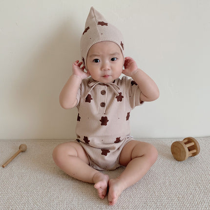 Newborn Baby Onesie Infant Summer Waffle Print Romper Bodysuit