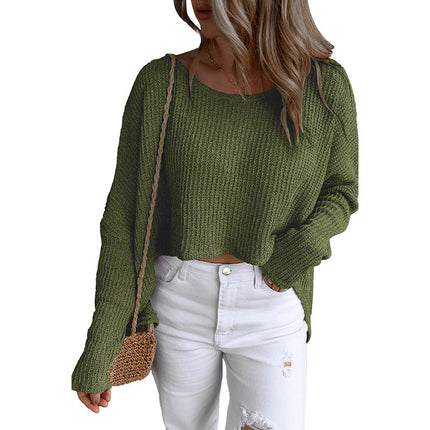 Wholesale Women's Autumn Solid Color Pullover Short Sweater Tops