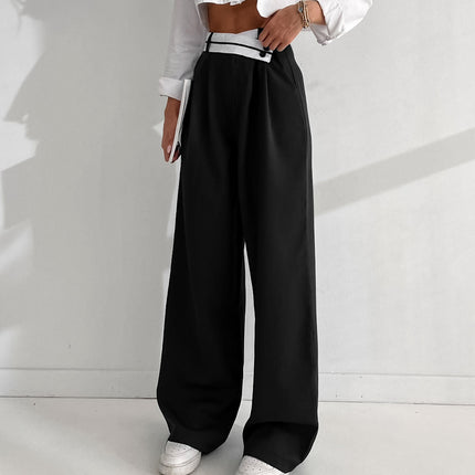 Wholesale Ladies Trousers Casual Pants Summer Wide Leg Pants Stitching Black Trousers