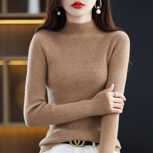 Women's Half Turtleneck Slim Fit Pullover 100% Pure Wool Sweater